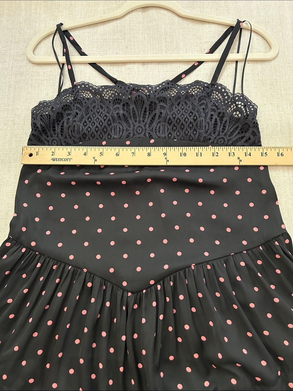 Intimately Free People City Wanders Trapeze Slip Black/Pink Polka Dot Lace Trim - Picture 11 of 14